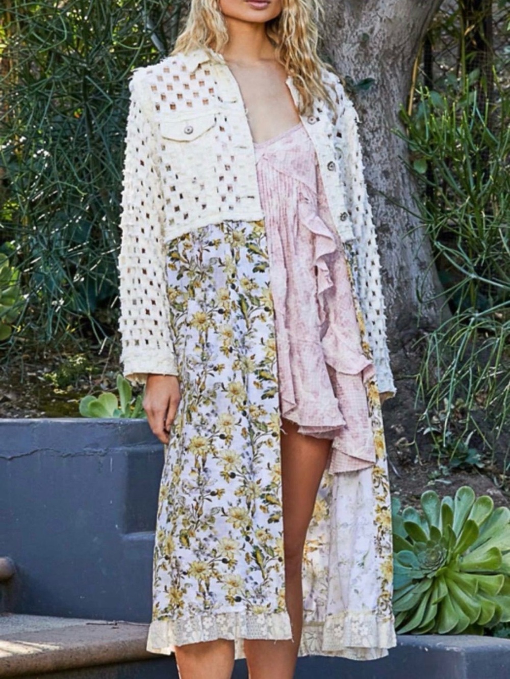 POL Cream Jacket with Yellow Floral Maxi Panel
